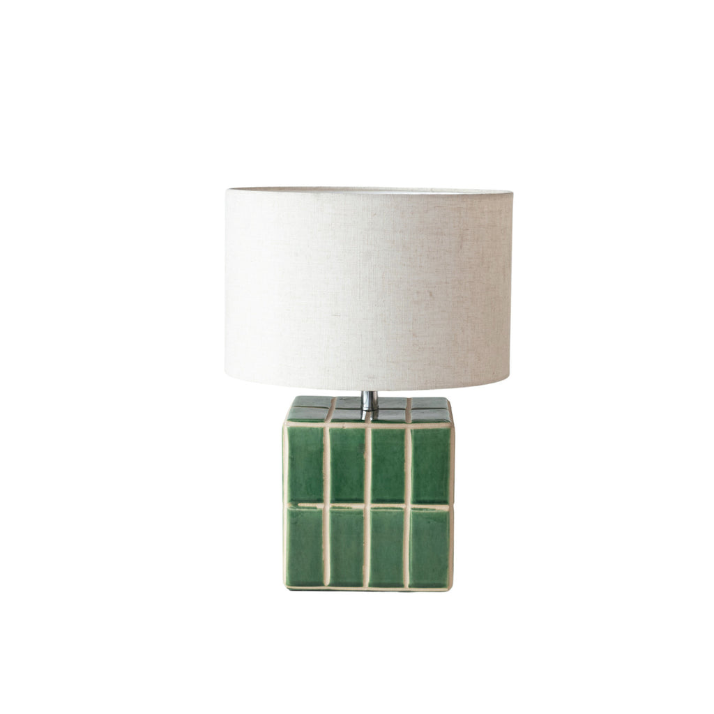 Ceramic Tiled Lamp with Linen Shade- PICK UP ONLY