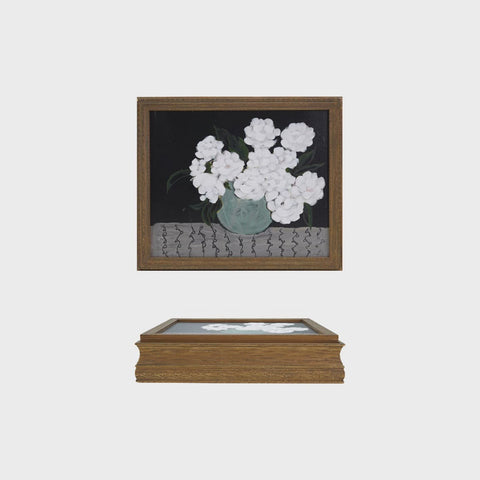 Wood Jewelry Box w Flowers in Vase with Mirror