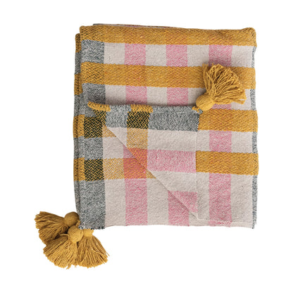 Woven Recycled Cotton Jacquard Throw w Tassel