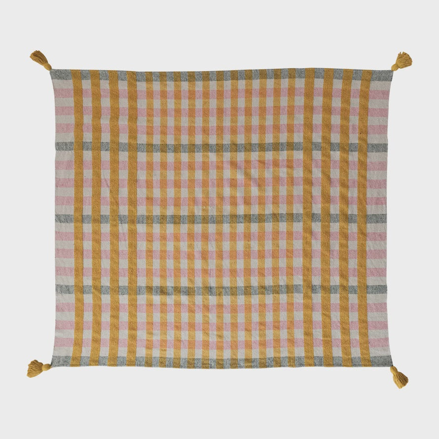 Woven Recycled Cotton Jacquard Throw w Tassel