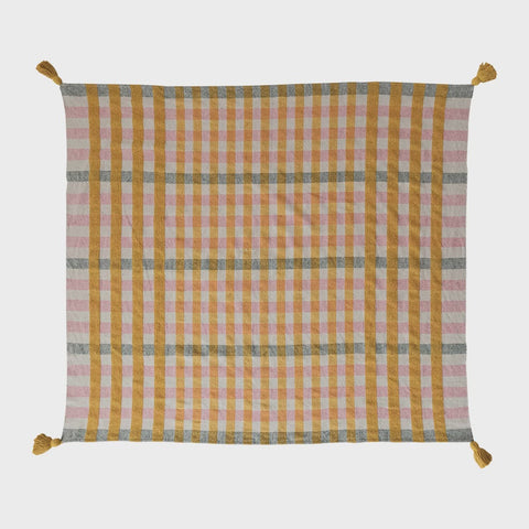Woven Recycled Cotton Jacquard Throw w Tassel