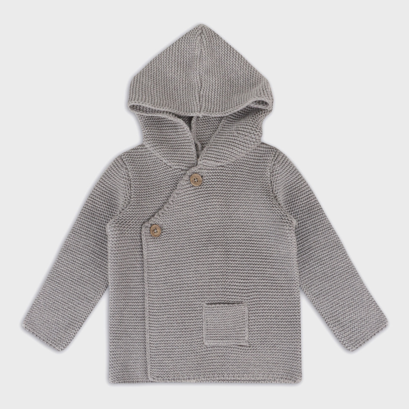 Hooded Button &amp; Pocket Sweater Knit Baby Jacket (Organic) | Heather Grey