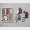 Hand-Painted Pine Wood House Village, Set of 7