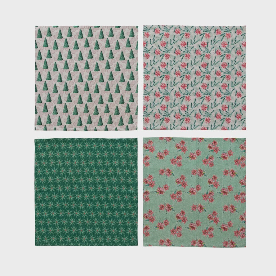 Napkins with Holiday Botanical Design- Set of 4