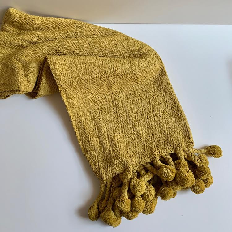 Yellow Pom Pom Throw