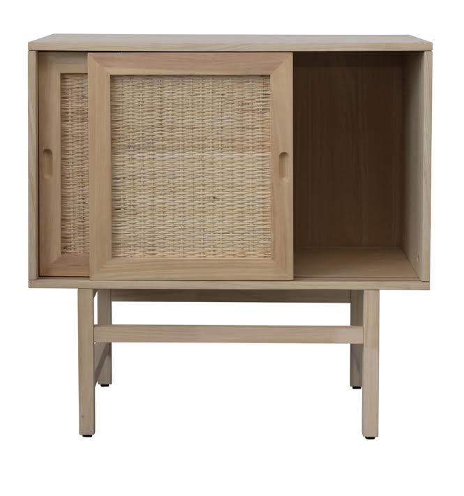 Pine &amp; Rattan Cabinet with Sliding Doors- PICK UP ONLY