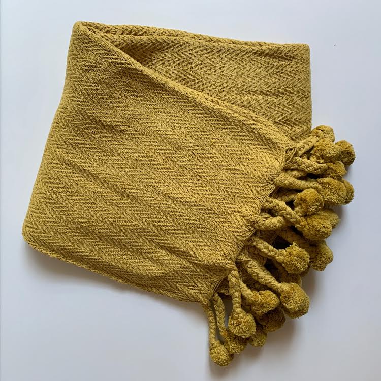 Yellow Pom Pom Throw