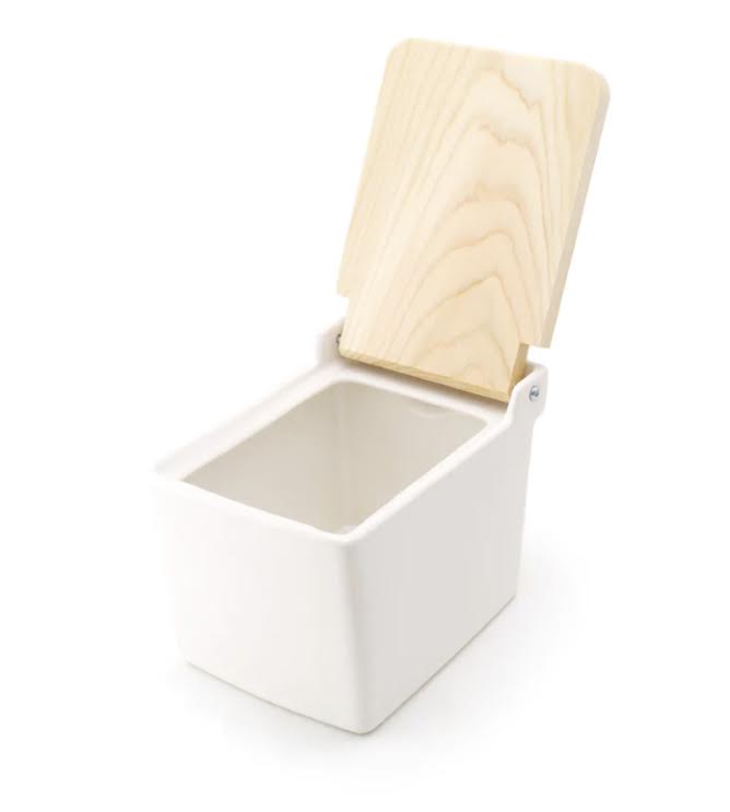 Zero Japan Ceramic Salt Box with Wooden Lid