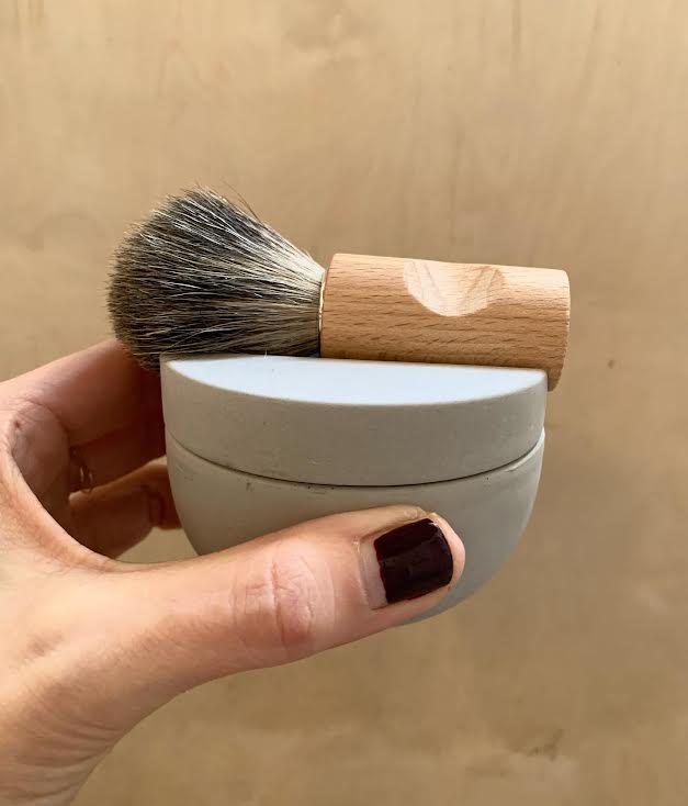 iris hantverk concrete shaving cup, soap, and brush