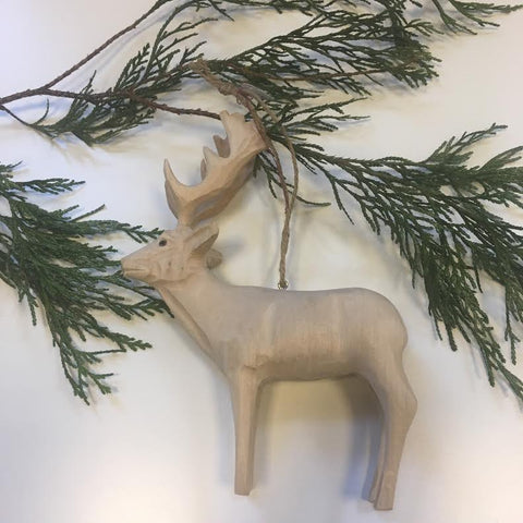 Carved Wood Deer Ornament