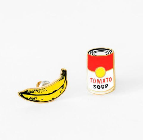 Pop Art Banana & Soup Earrings