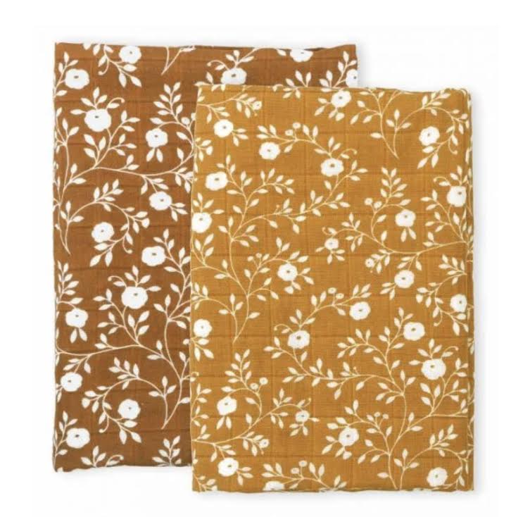 Swaddle Muslin Cloths- 2 pack- Blossom and Caramel