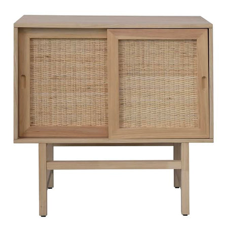 Pine & Rattan Cabinet with Sliding Doors - PICK UP ONLY