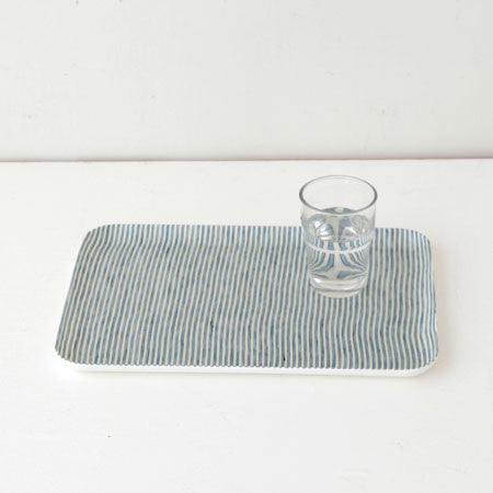 Fog Linen Grey & White Stripe Linen Tray- Small