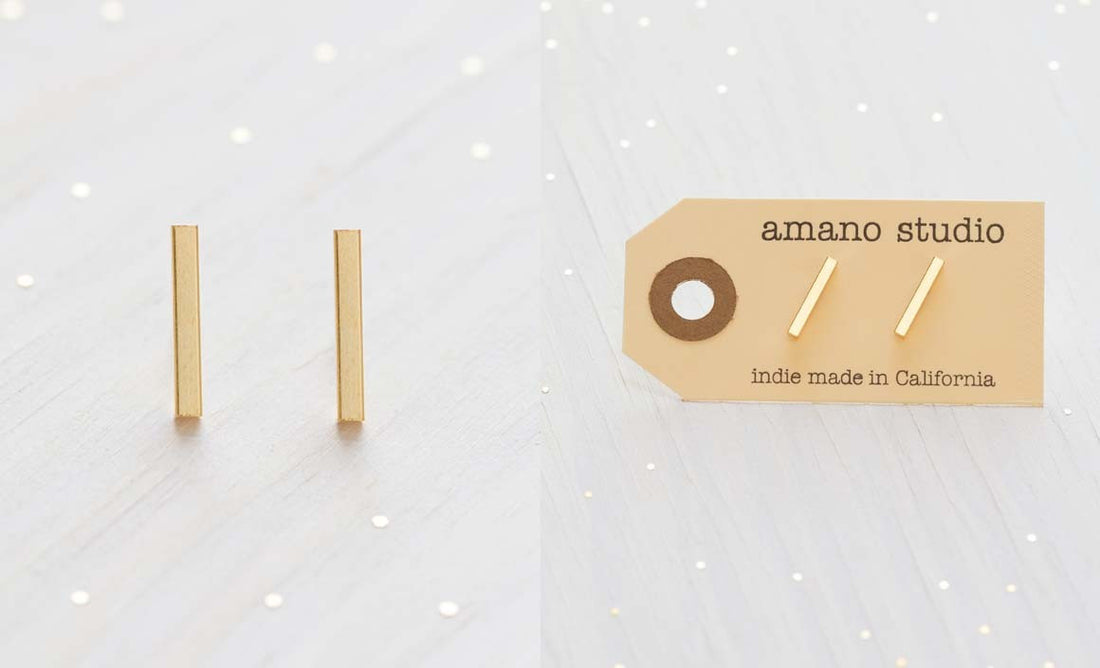 Gold Bar Stud Earrings