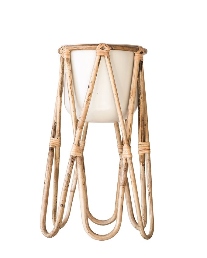 Bamboo Stand with White Metal Planter